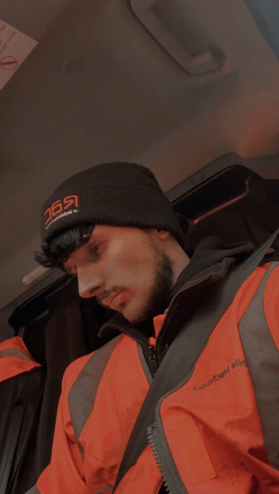 Jake Essex in RAC kit in the van